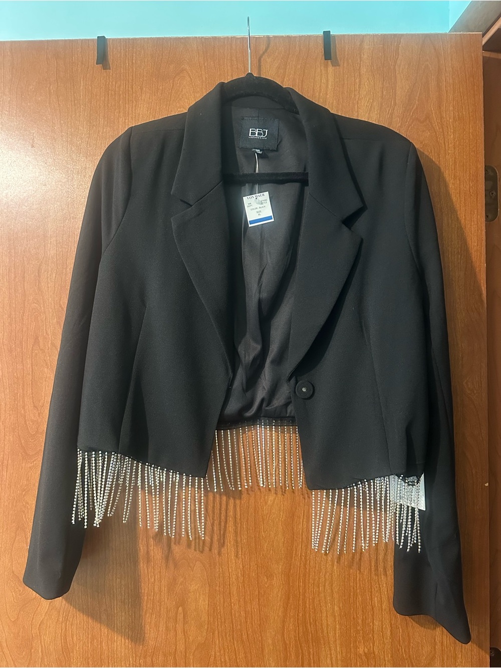 BBJ Black Cropped Blazer with Rhinestone Fringe